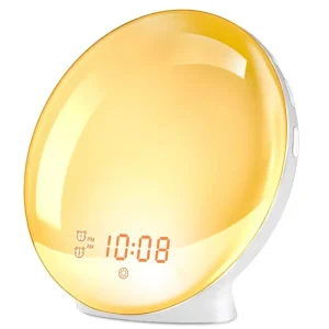 wake up light alarm clock with sunrise/sunset simulation dual alarms fm radio nightlight 7 colors natural sounds snooze